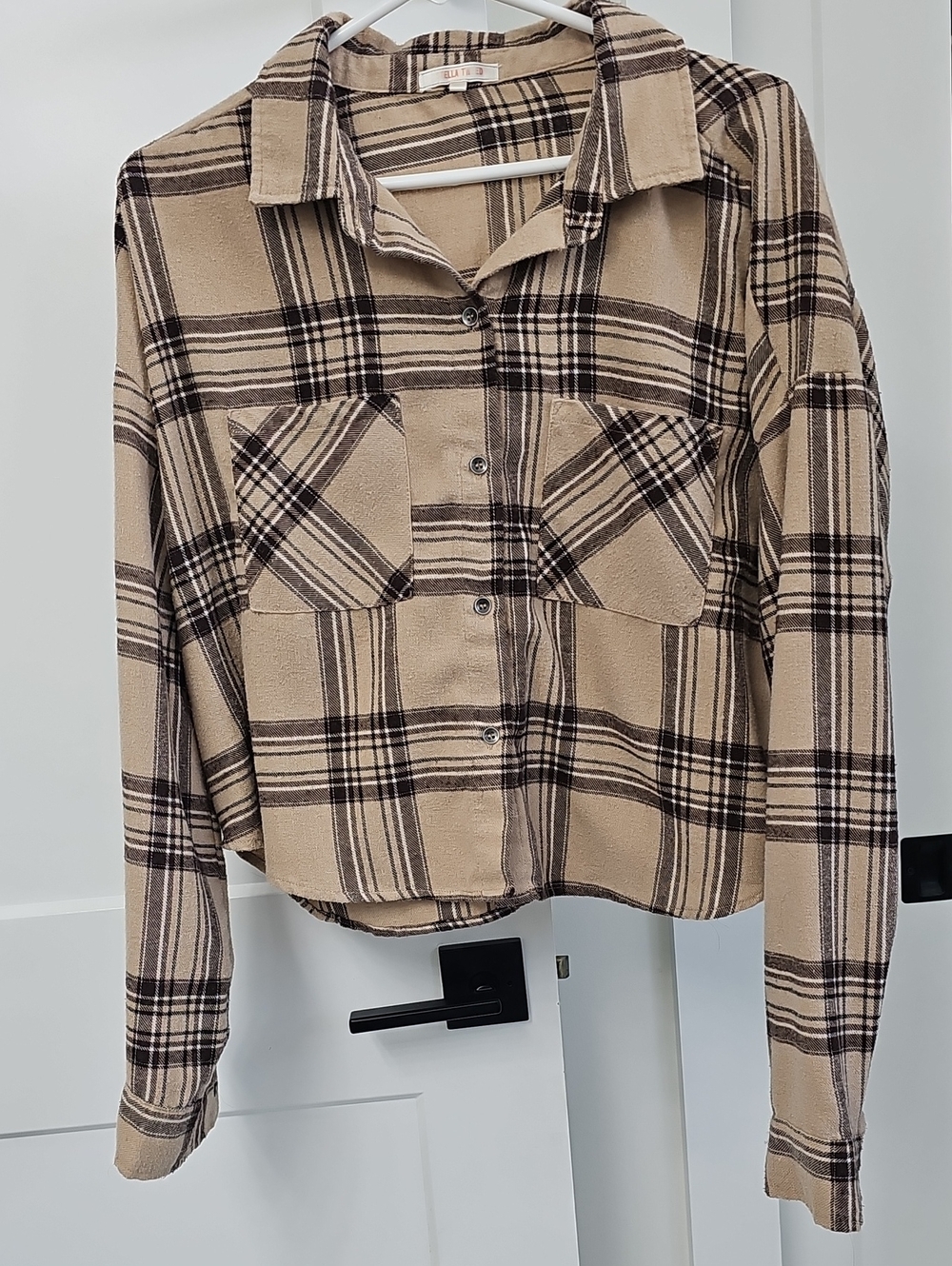 Plaid Button-Front Shirt Beige/Black